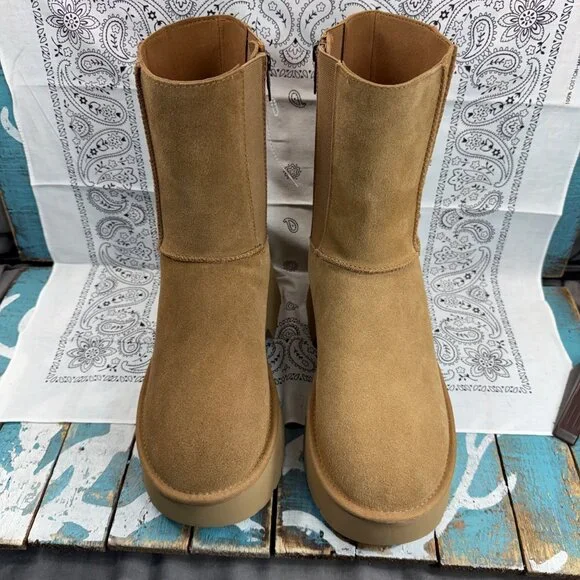 NEW UGG Classic Twin Seam New Heights Side ZIP Boot Chestnut 1158313 Womens 10 - Picture 3 of 8